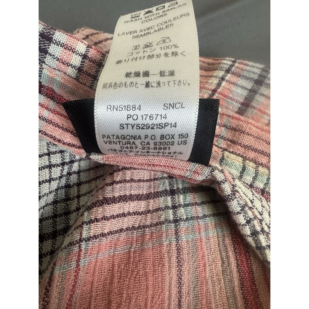 Patagonia A/C Shirt Mens Large Peach Plaid Organic Cotton Crinkle Button Up - Picture 12 of 13